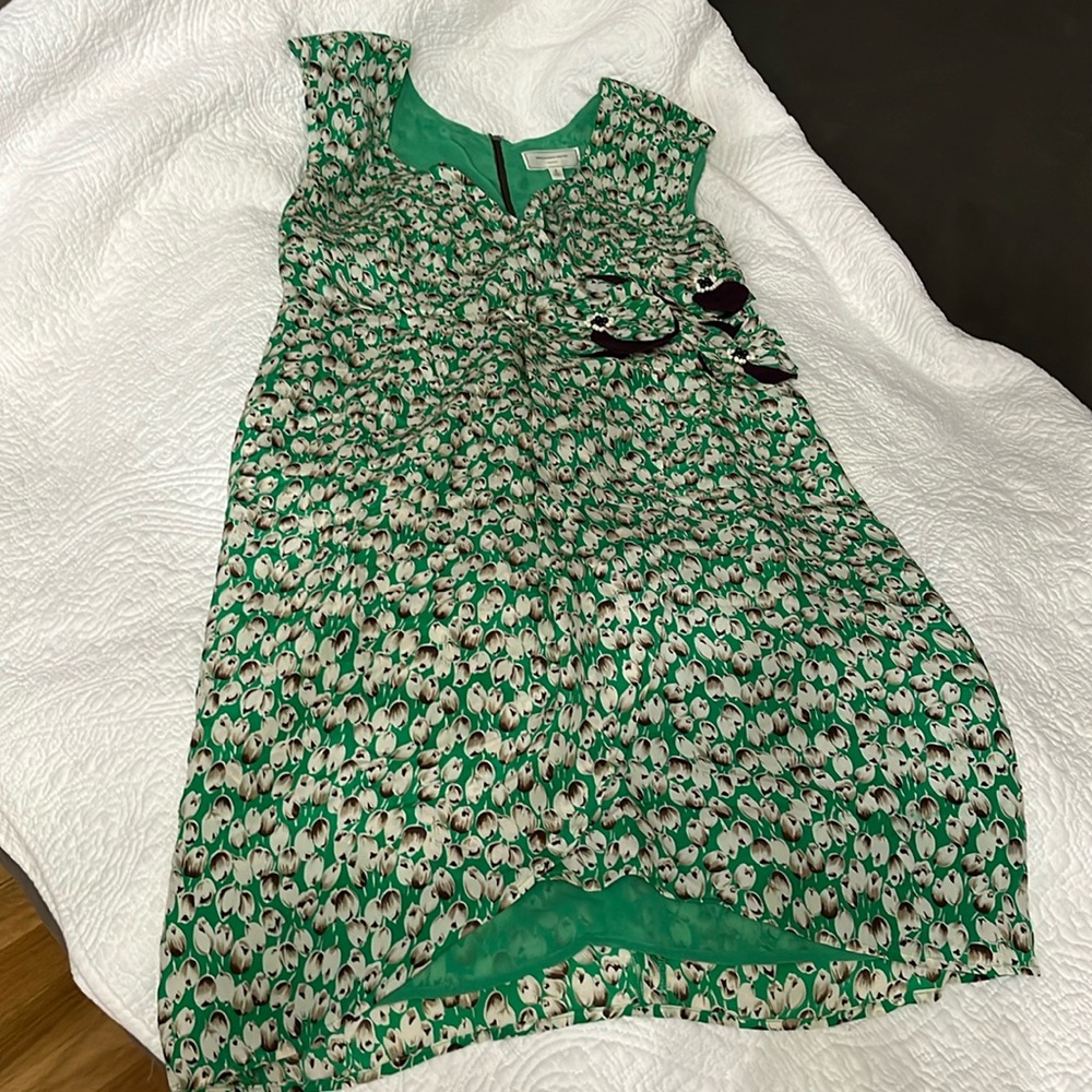 Moulinette Soeurs dress silk zippered back green beige and brown sleeveless